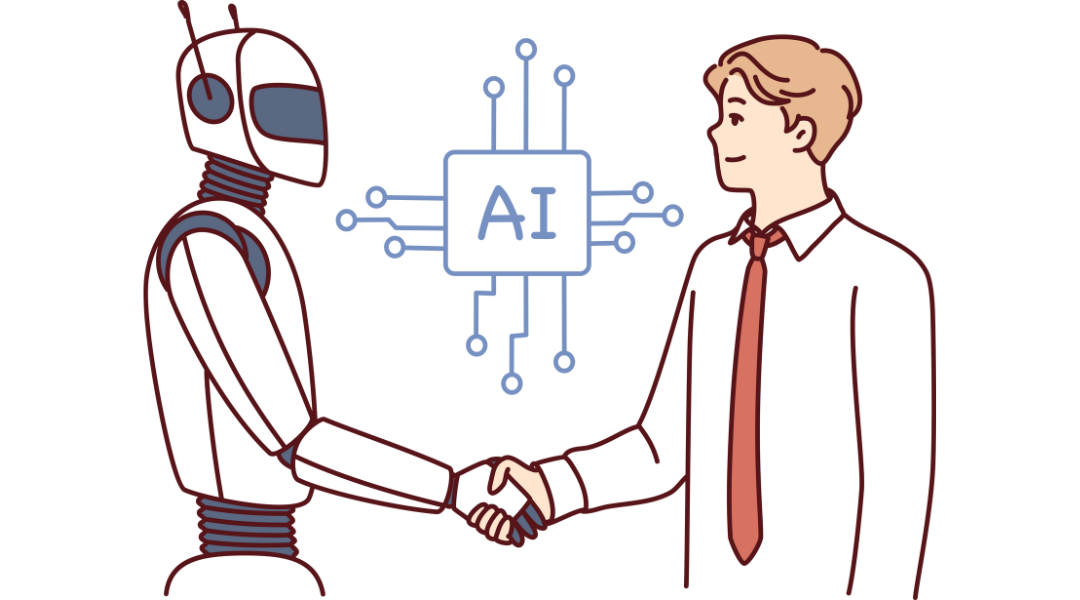 A robot and man shaking hands
