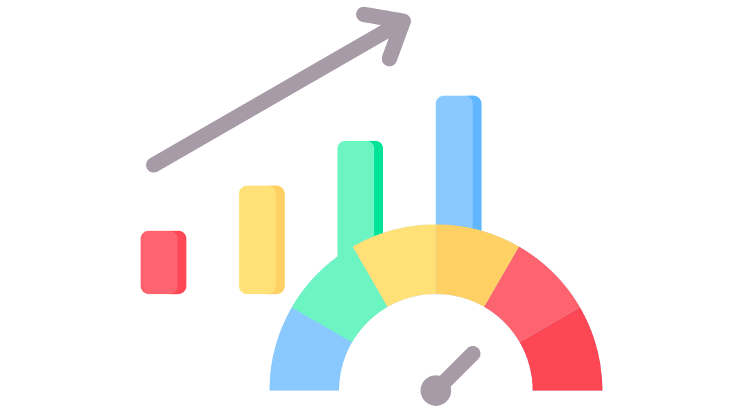 A bar graph and gauge growing positively