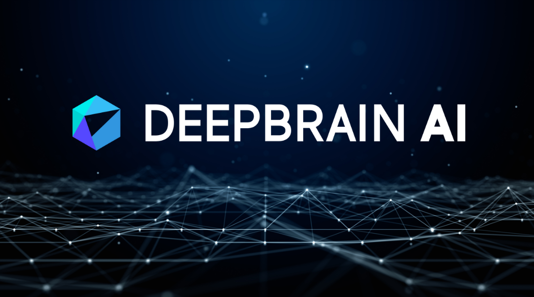 DeepBrain AI's logo on top of a mapped out tech background