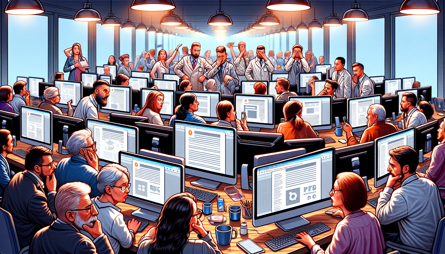 the image depicting people with misconceptions about PDFs, each looking at computer screens displaying various types of PDF viewers.