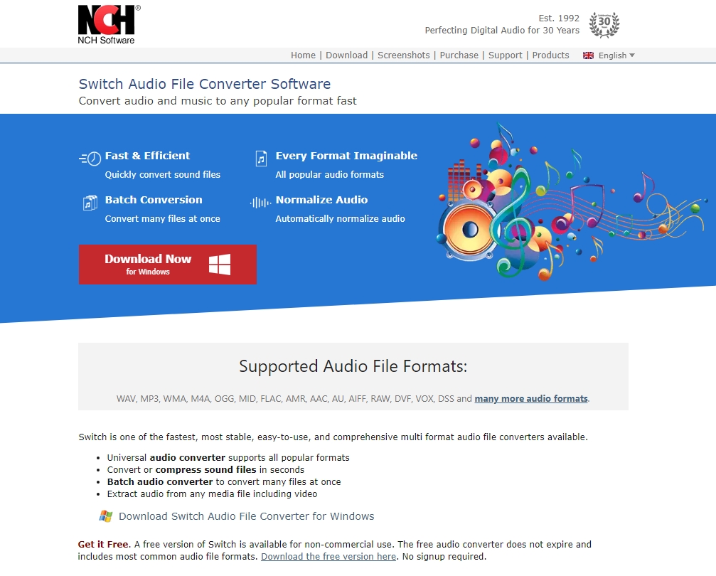 captured image of Switch Audio File Converter Software official website.