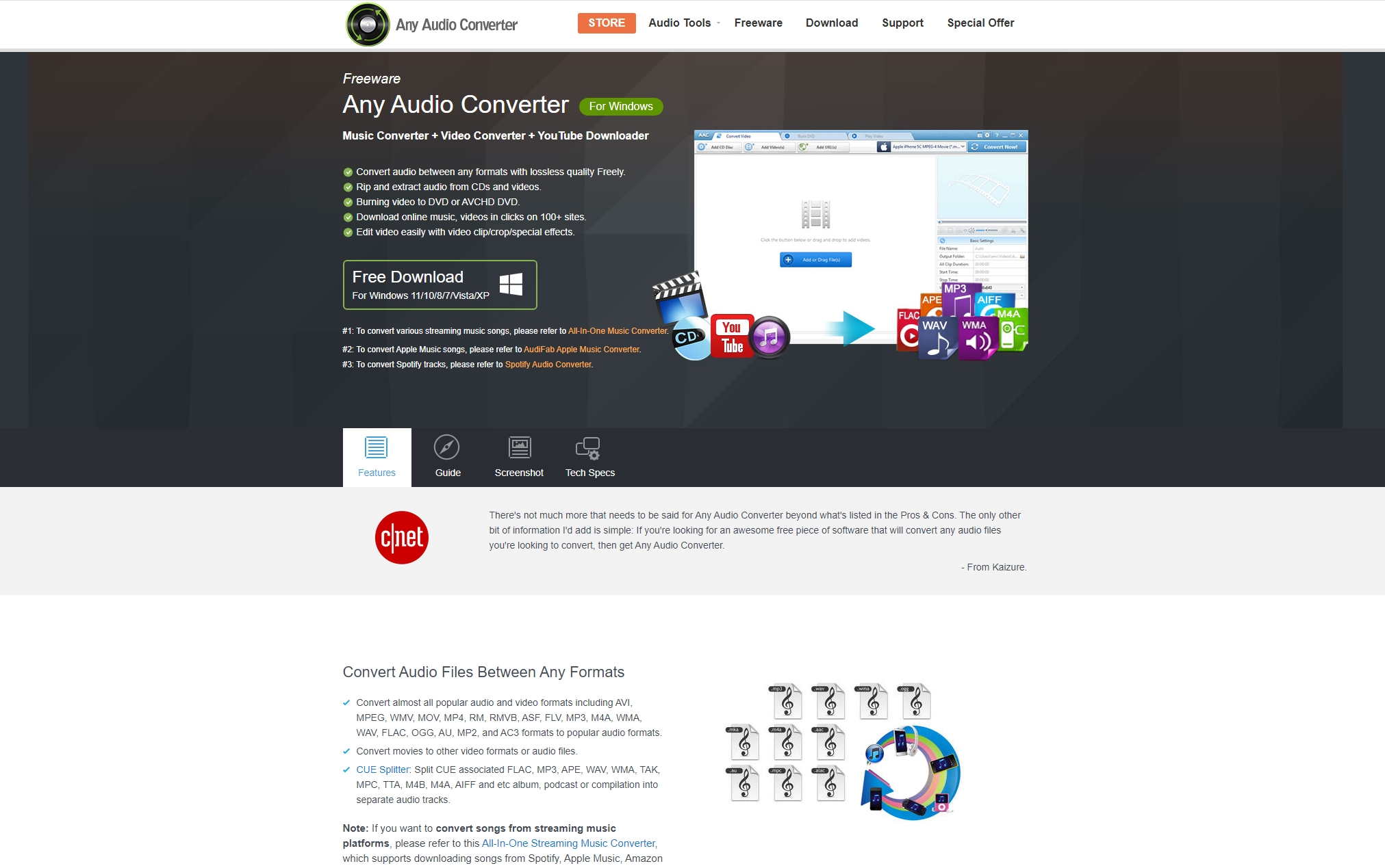 captured image of Any Audio Converter official website.