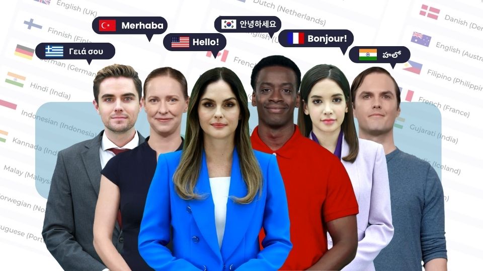 DeepBrain AI's diverse AI avatars speaking different languages.
