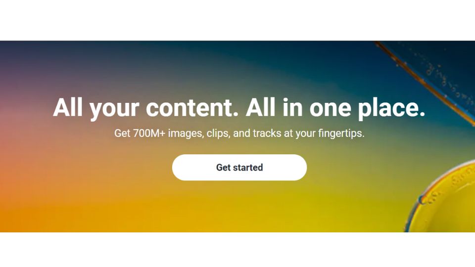 The tagline from Shutterstock's website with a call to action button "Get started."