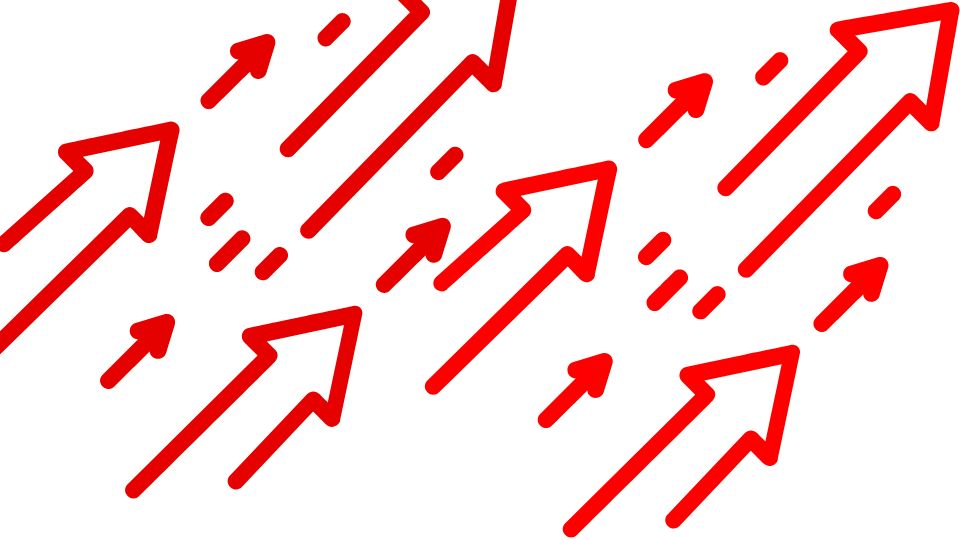 Red arrows moving up and diagonal. 