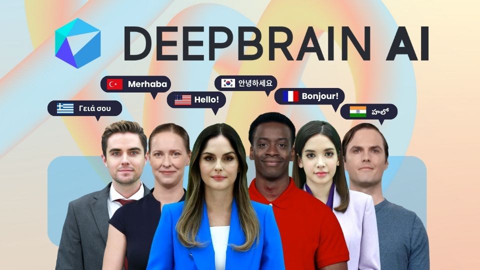 DeepBrain AI's AI Studios' diverse AI avatars speaking different languages.