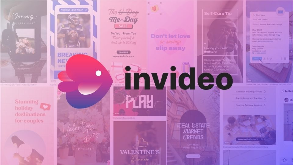 Invideo's video templates with their logo in the middle.