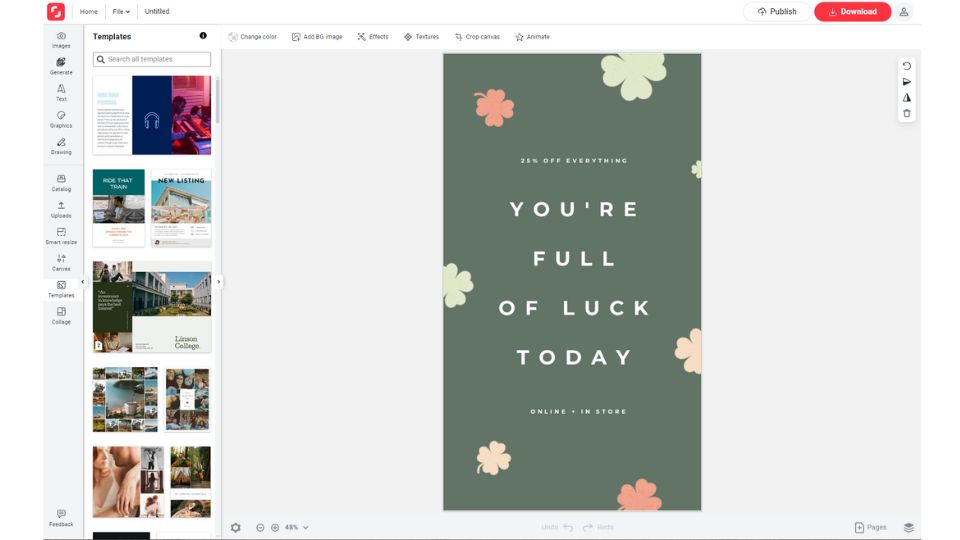 Shutterstock Create's user interface showing their editing tools.