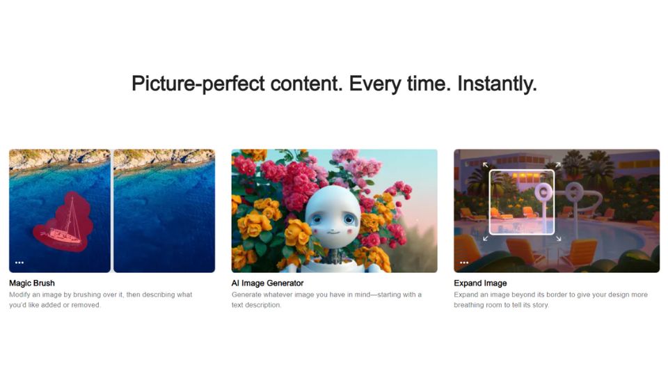 3 of Shutterstock's AI features including Magic Brush, AI Image Generator, and Expand Image.