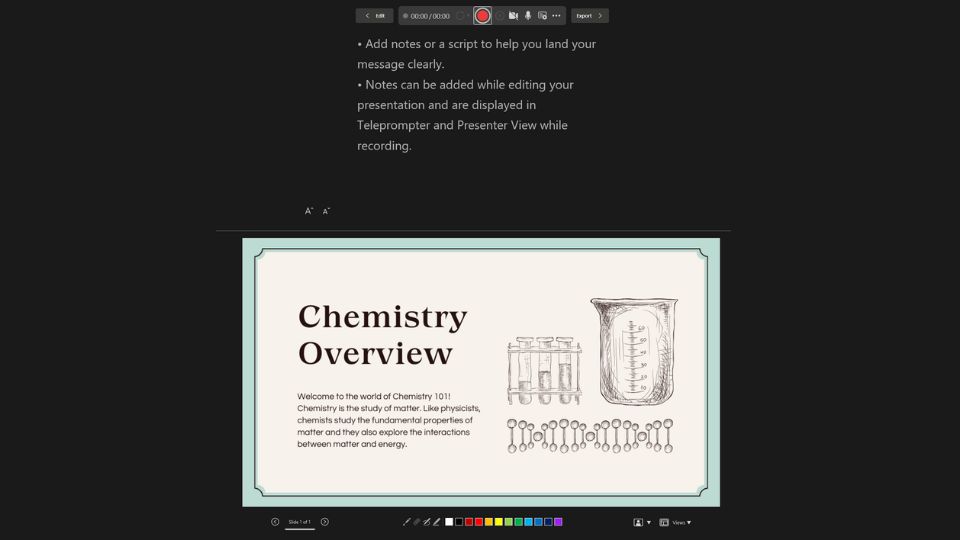 A Chemistry 101 presentation being recorded on Powerpoint.