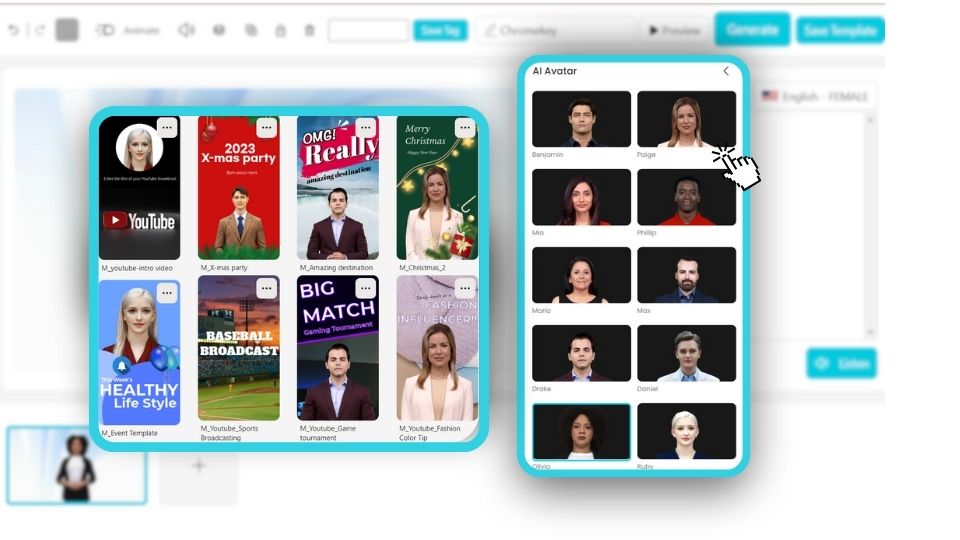 DeepBrain AI's AI Studio's interface showing templates and AI Avatars.