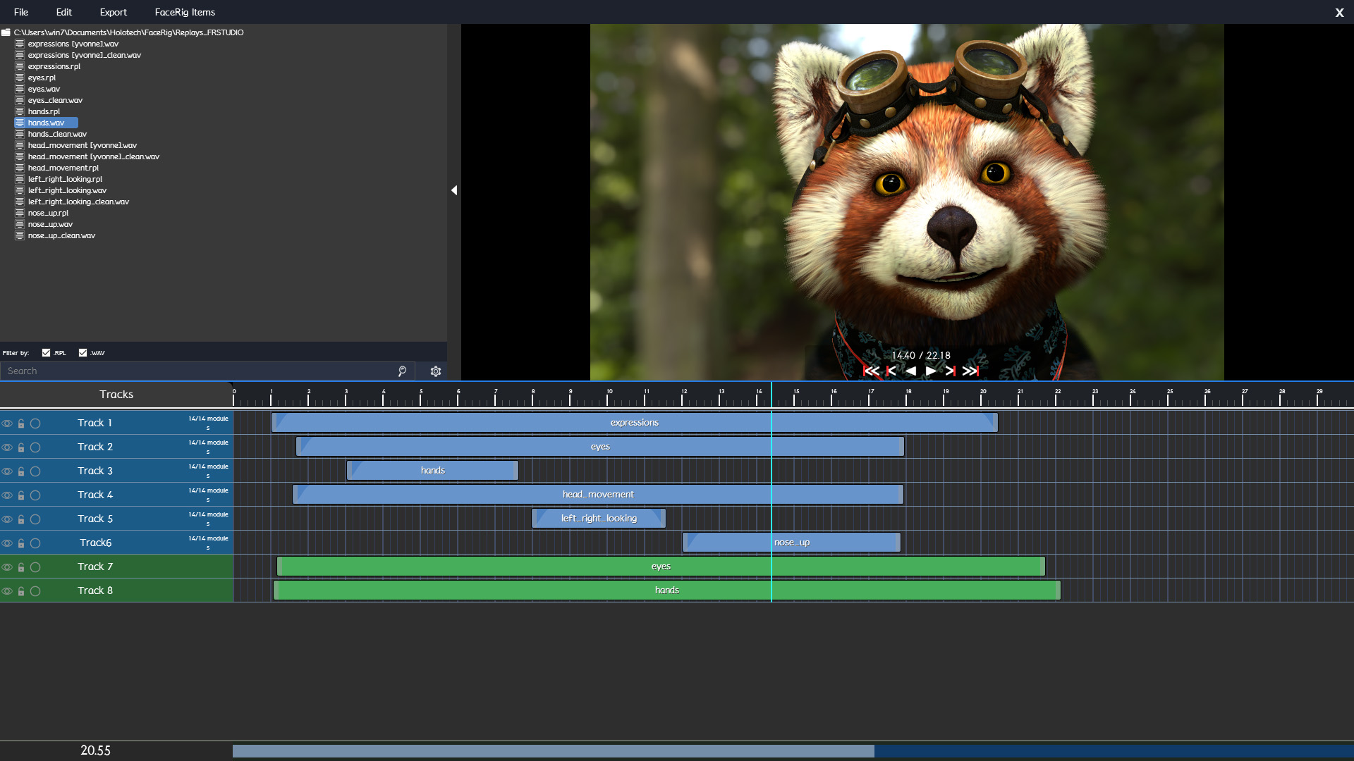 A screenshot of FaceRig edit page