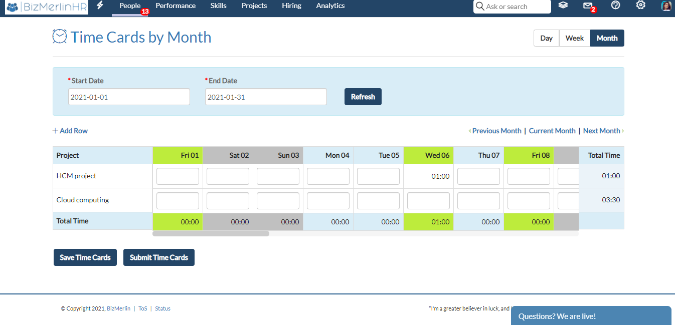 Multiple Timecards