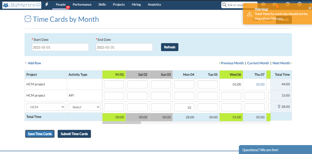 Multiple Timecards