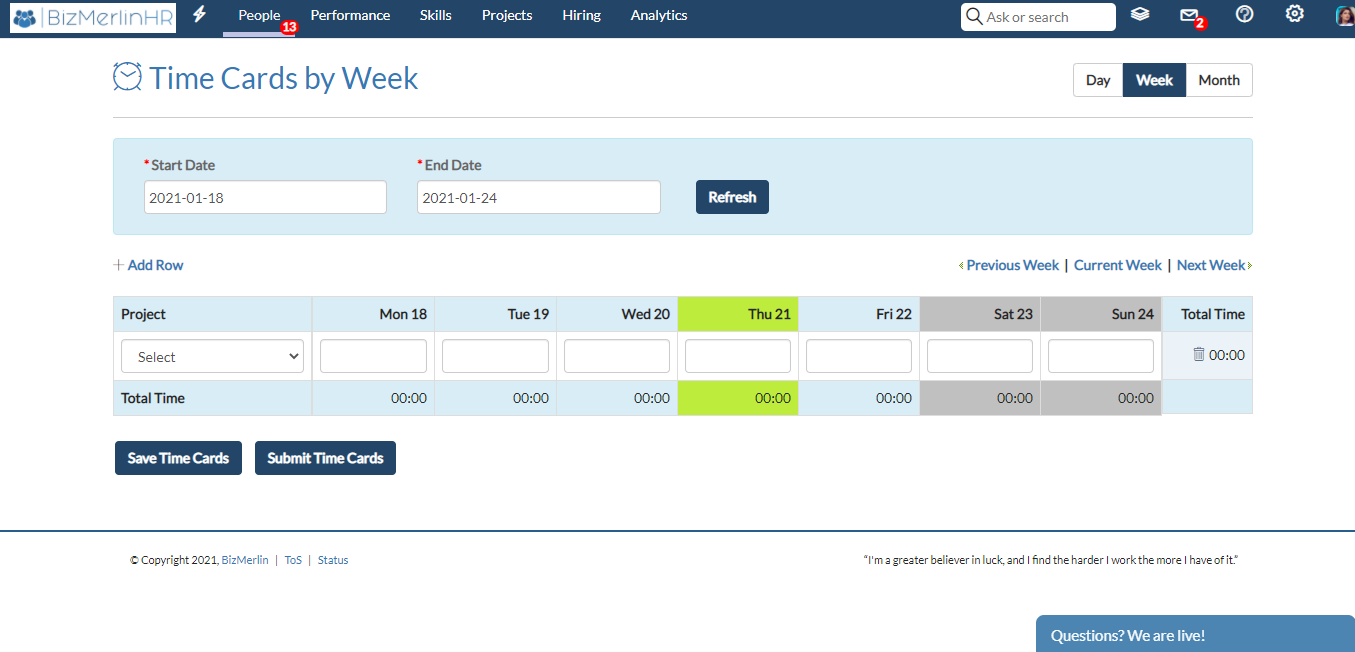 Multiple timecards