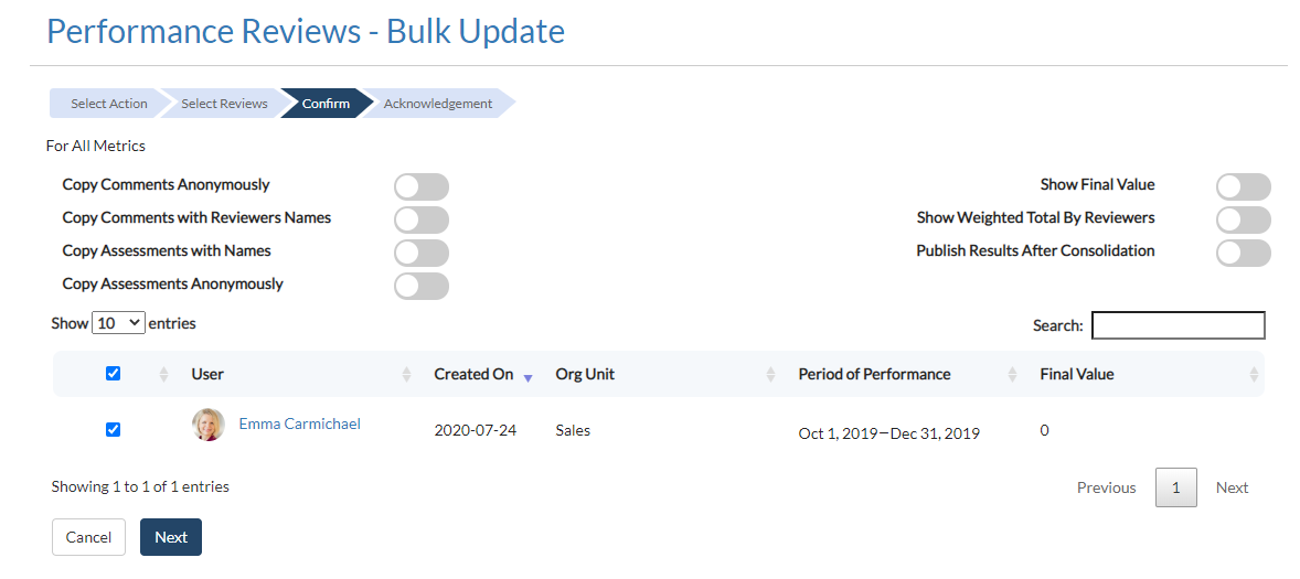 Bulk Update Confirmation