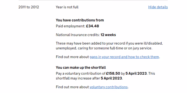 State Pension Shortfalls example