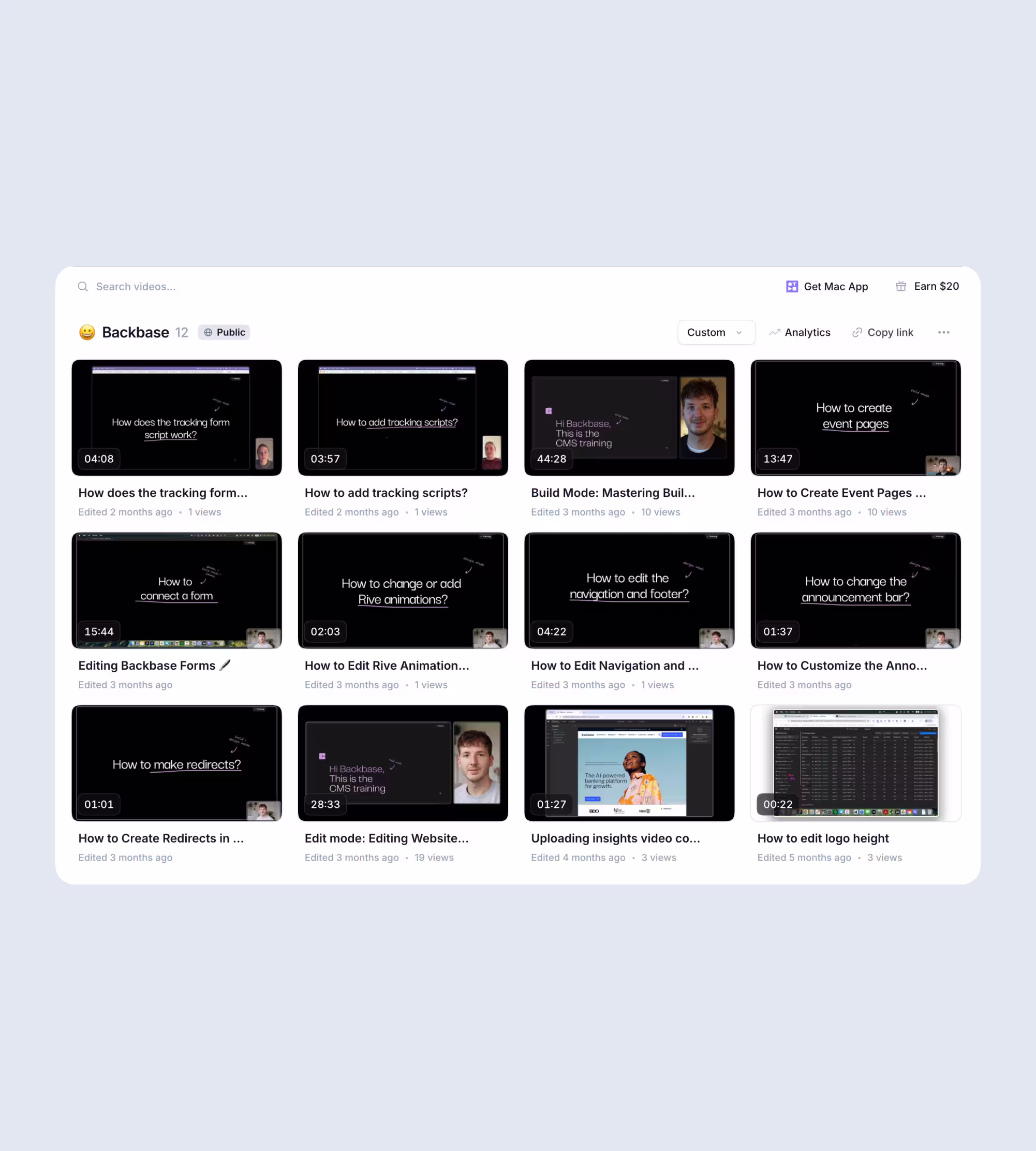 Library of Backbase video's to edit the website