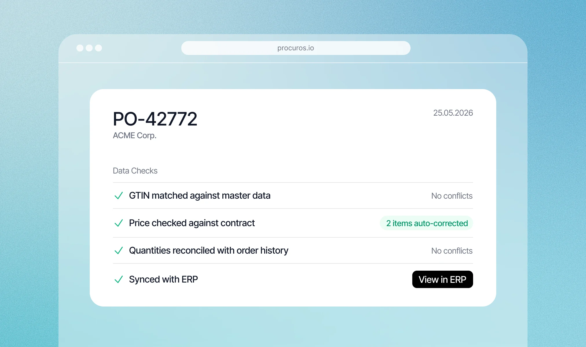 Purchase order data checks passing validation before syncing to ERP
