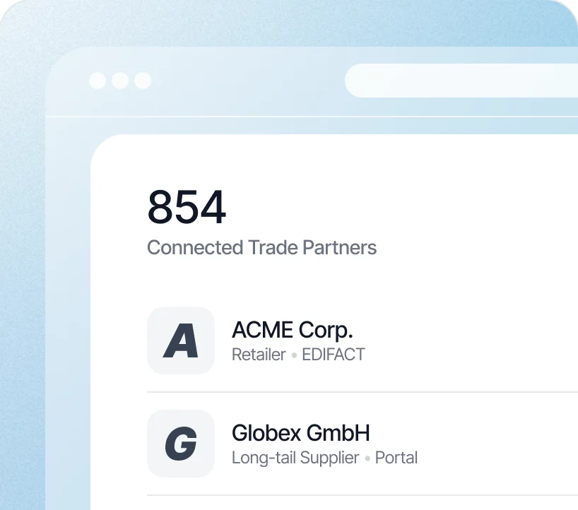 Procuros dashboard showing connected trade partners