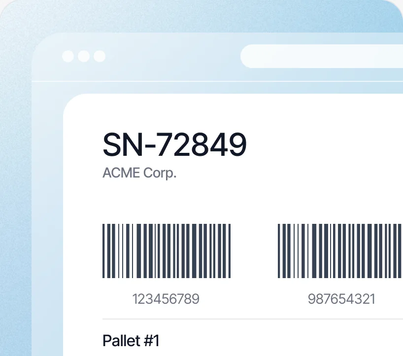 Generated SSCC pallet labels with barcodes