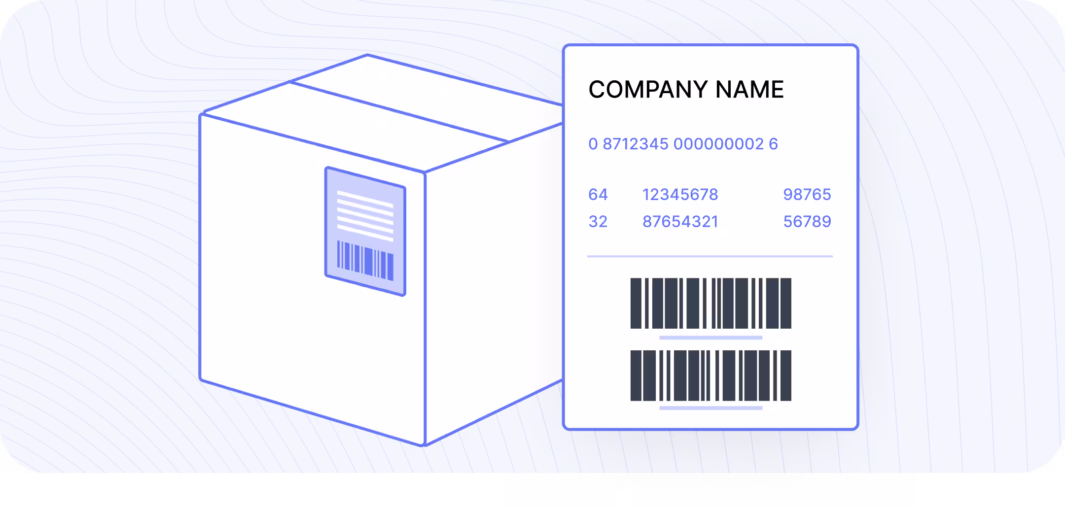 A shipping carton next to a GS1 label showing an SSCC barcode
