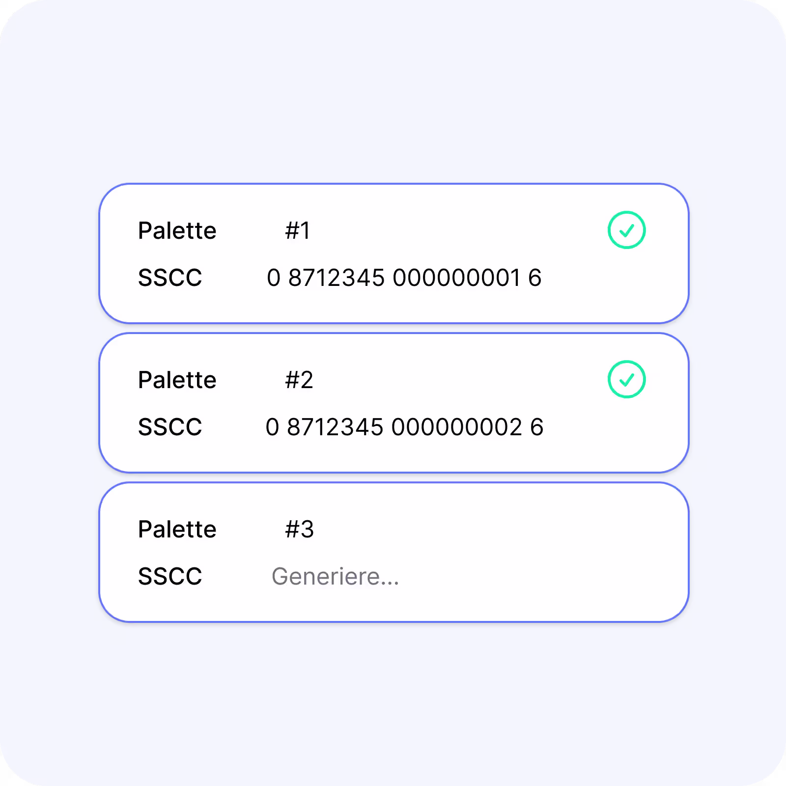 Für jede Palette wird automatisch eine eindeutige SSCC-Nummer erzeugt
