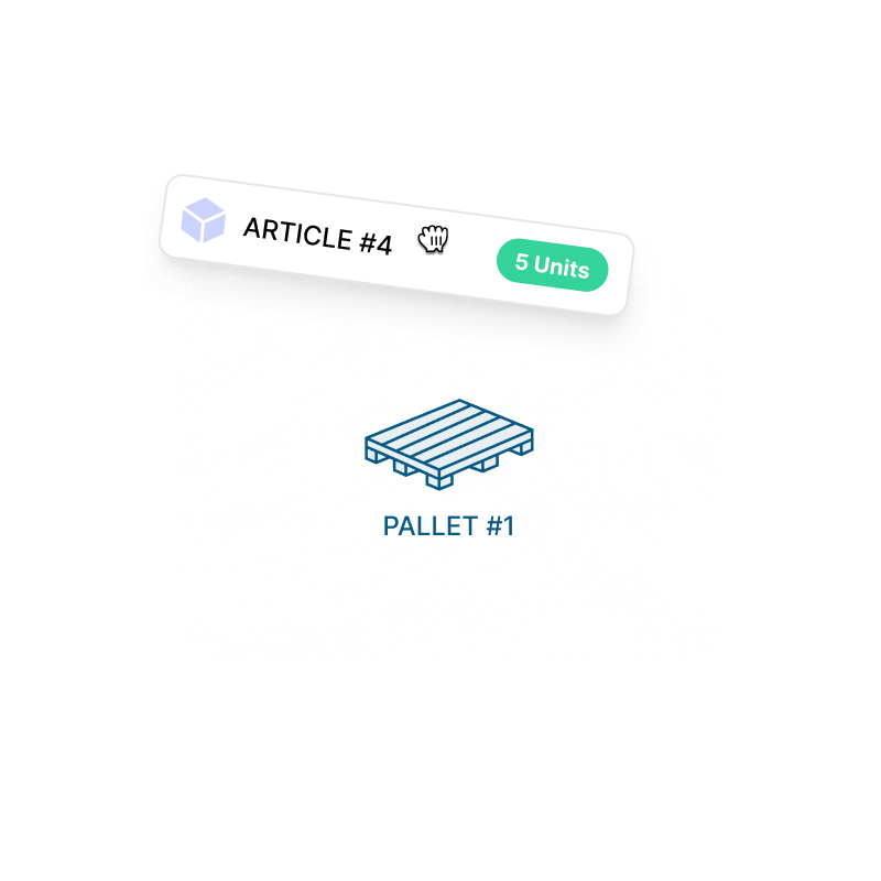 An article being dragged onto a pallet in a drag-and-drop packing list builder