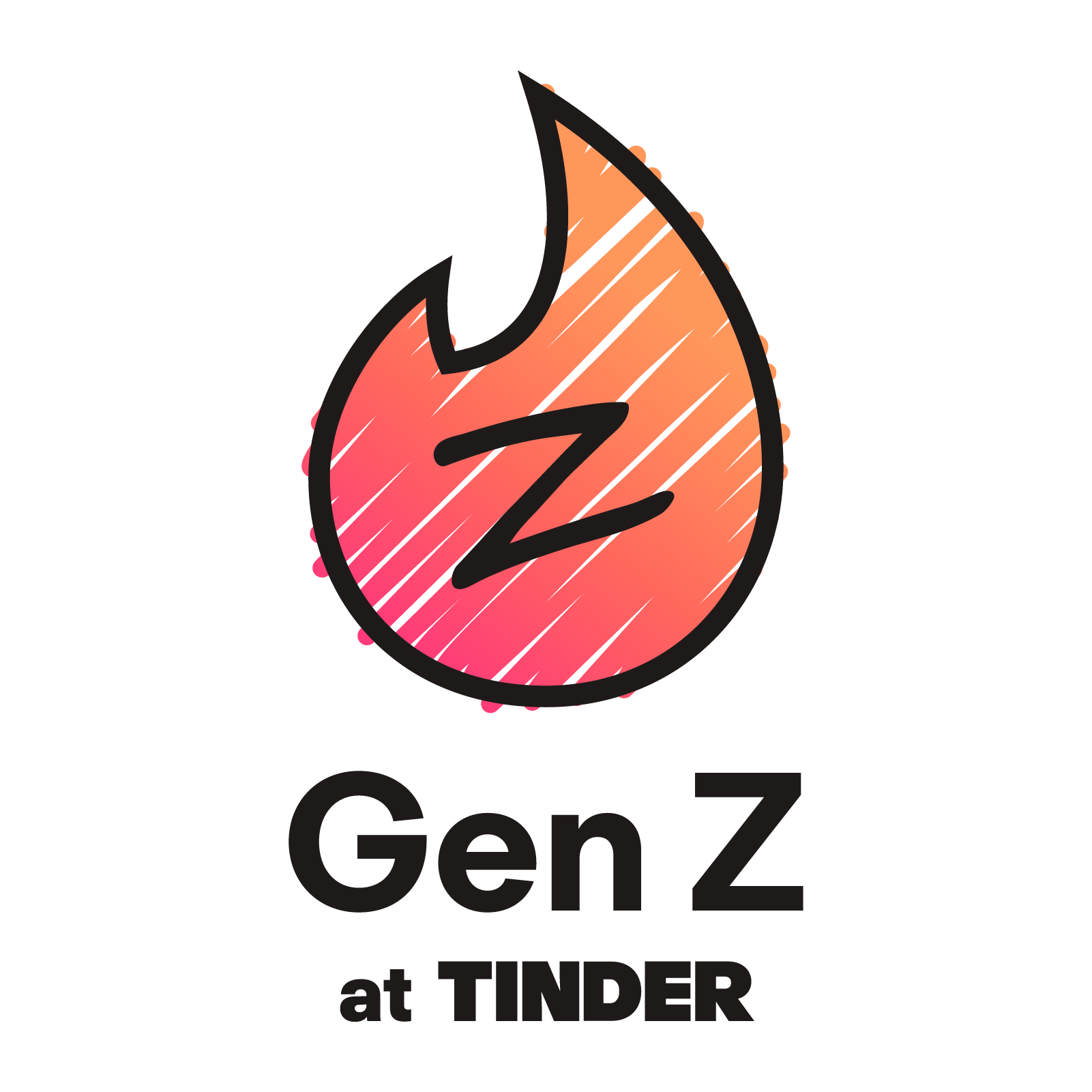 Stylized pink-orange flame logo above the words “Gen Z at TINDER.”