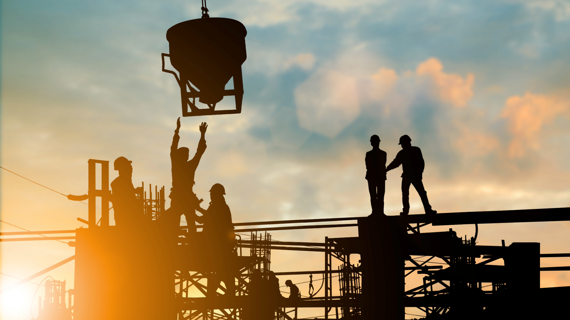 Construction site at sunset.