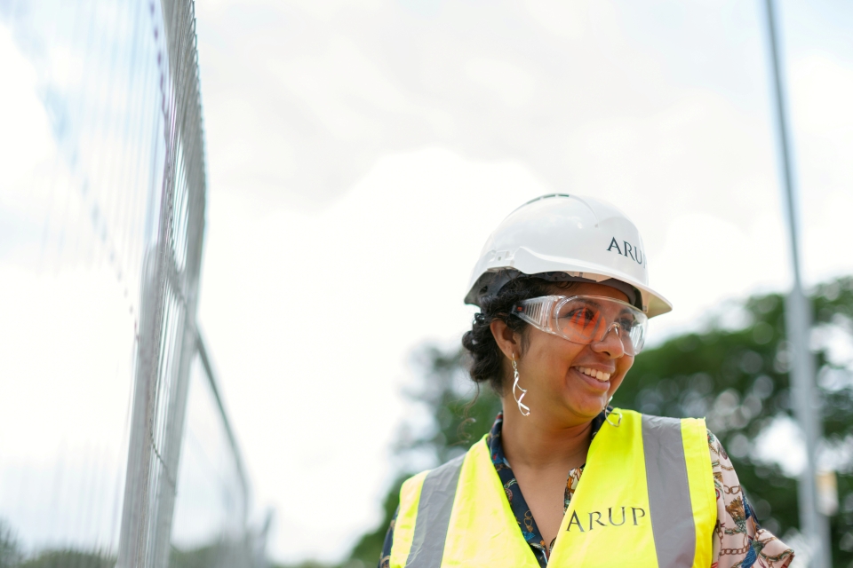 Happy construction woman,