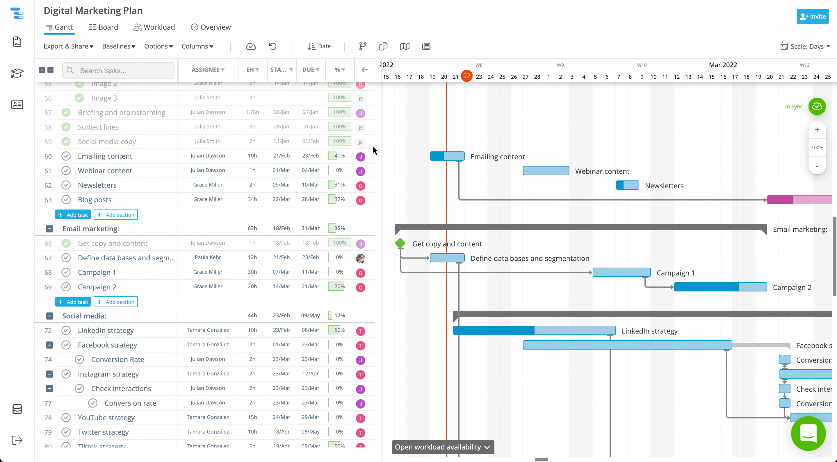 User clicking on Import CSV in Instagantt’s Options menu to upload project data.