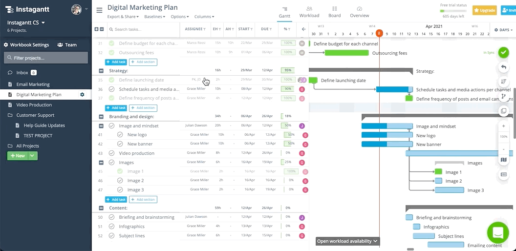 User loading a saved baseline in Instagantt to compare timeline changes between the current project and the saved version.