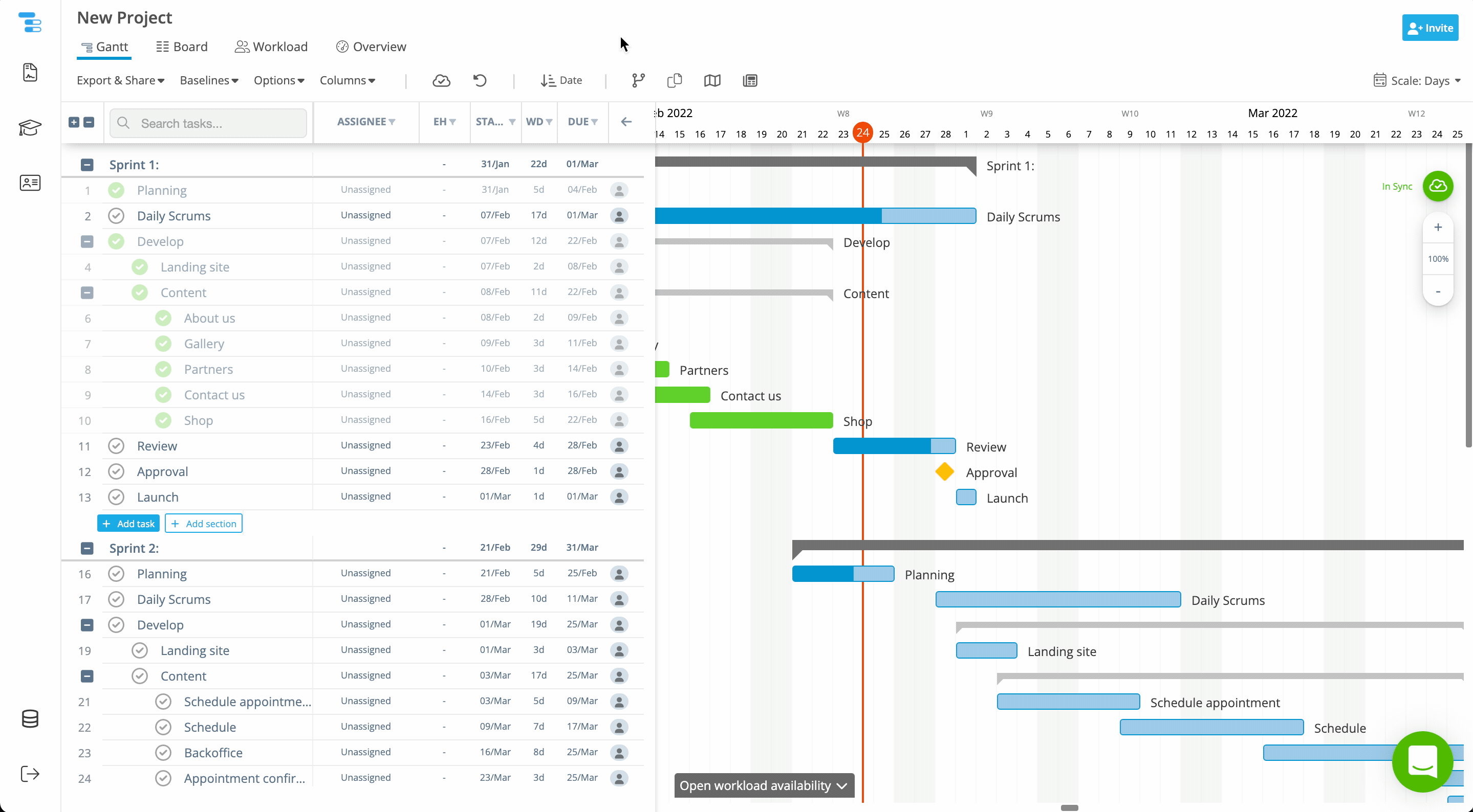 Reordering project sections using drag and drop in Instagantt