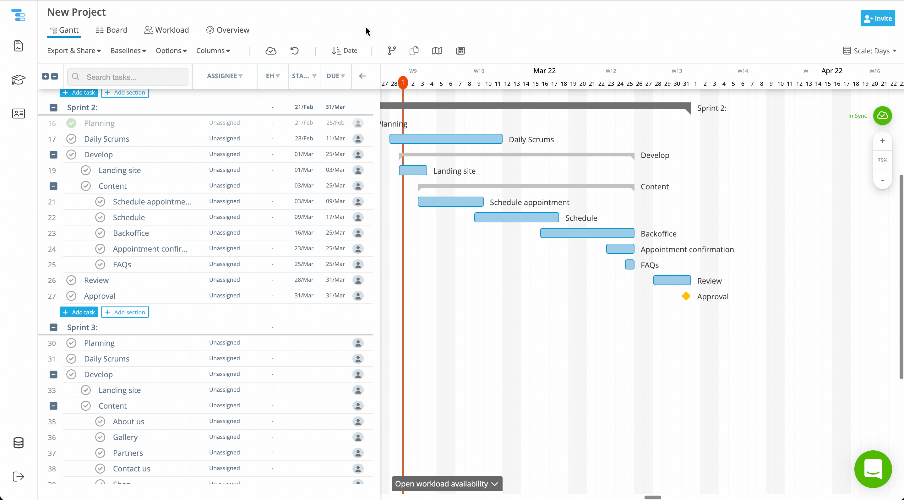 Enable Priority and Risk columns in Instagantt Gantt chart view and assign 1–5 values to tasks for better gantt chart planning and project management.