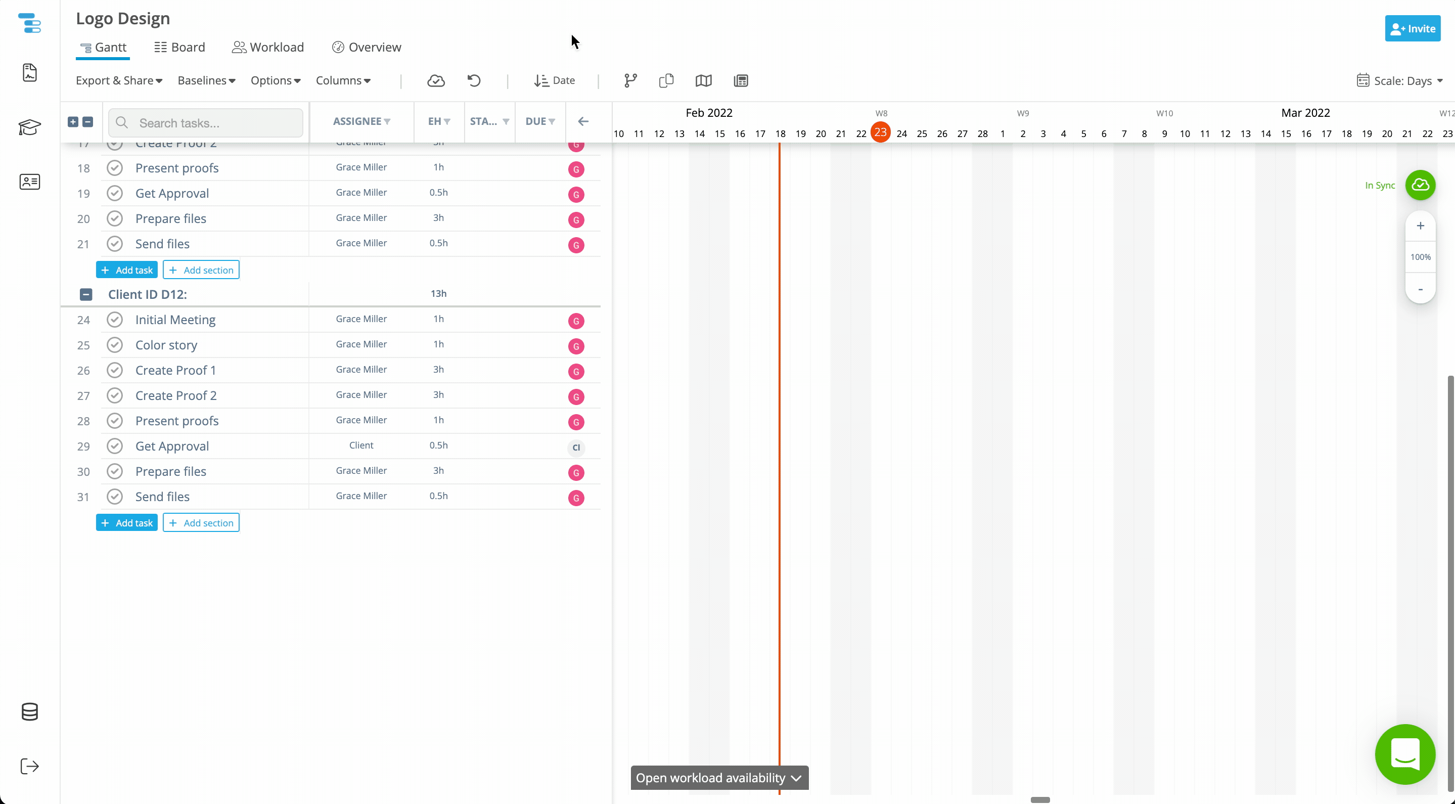 Automatic project scheduling in Instagantt creating task dates automatically from durations and dependencies after setting the first task start date