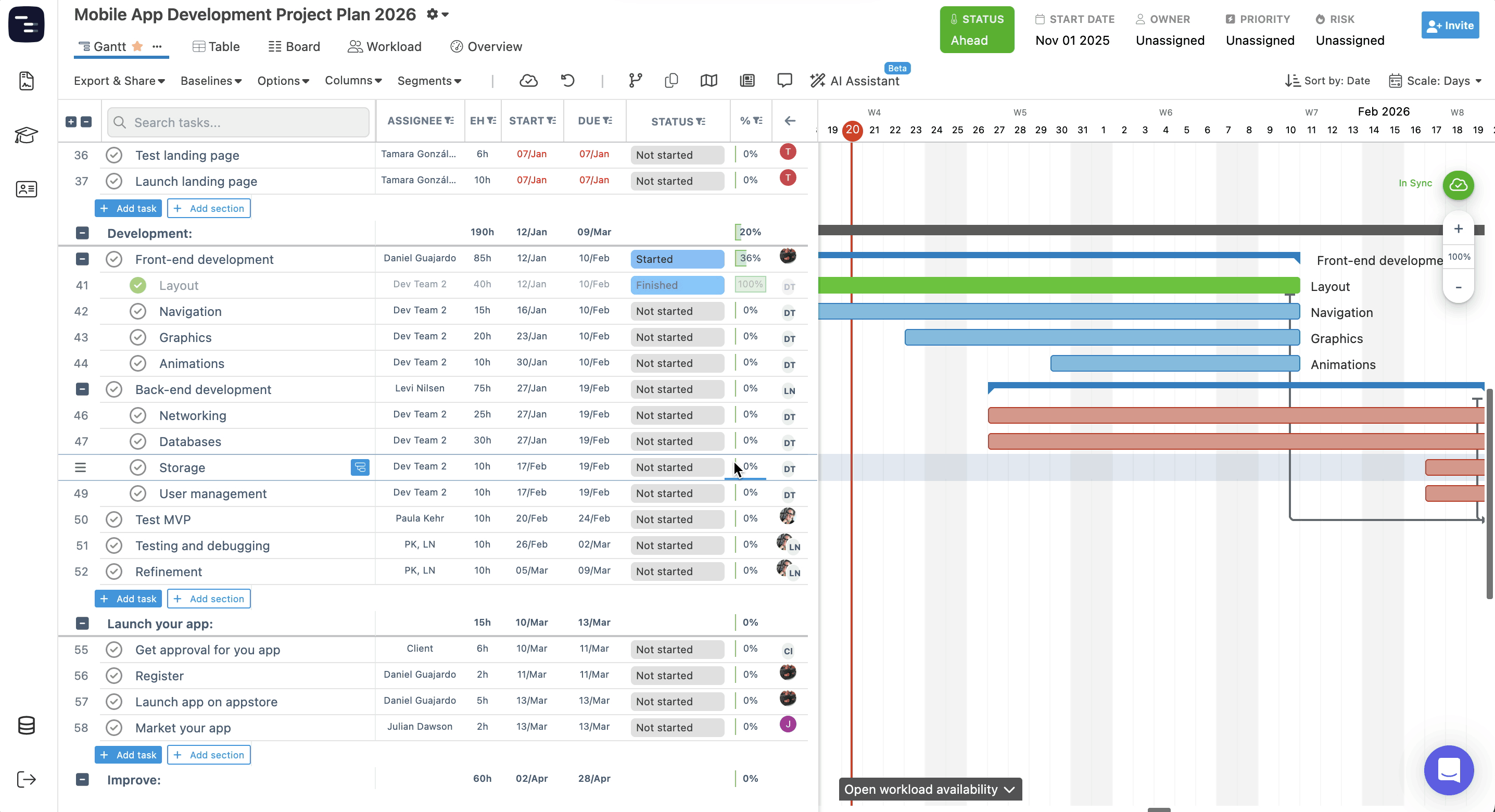 Changing task colors in Instagantt by selecting a color from the palette button in the task details pane