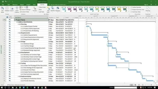 Exemplo do Microsoft Project