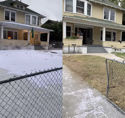 Before and after cleaning fake snow.