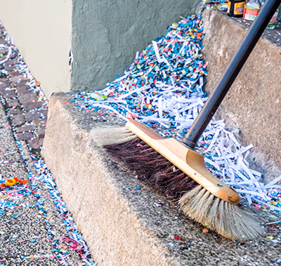 Technician cleaning up confetti.