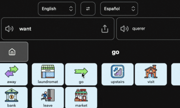 The image shows a language selection screen for an application. The title at the top reads "Choose your language(s)" with an icon representing multiple languages above it. Below, there are several buttons, each representing a different language. The languages displayed include:  Arabic Danish (Dansk) English French (Français) German (Deutsch) Hebrew Indonesian (Bahasa Indonesia) Japanese (日本語) Korean (한국어) Mandarin (CN) (简体中文) Mandarin (TW) (繁體中文) Nepali (नेपाली) Russian (Русский) Spanish (Español) Vietnamese (Tiếng Việt) Each button shows the name of the language in both English and the respective language script. At the bottom right, there is a button labeled "Select voices ->". The overall design is clean, with a dark background and white buttons, and selected languages are highlighted in purple.