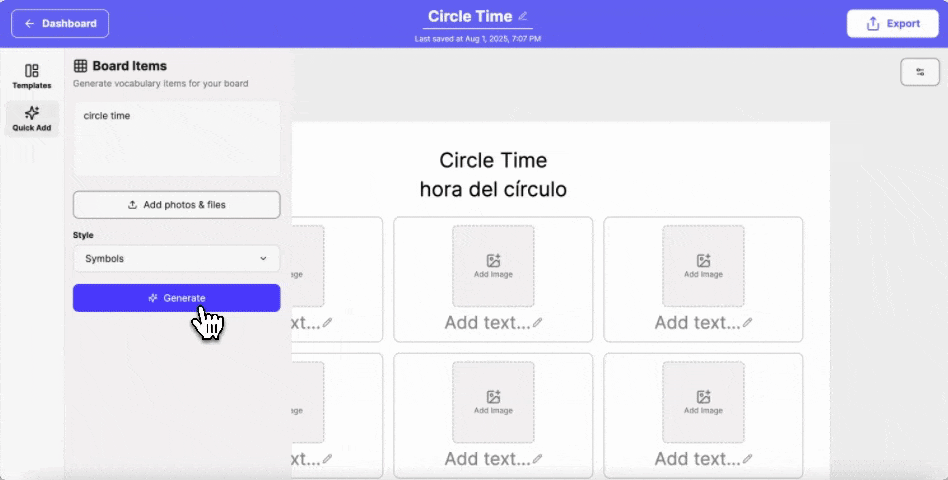 GIF: A user types ‘cat’ in English, then clicks a Translate button. Flexspeak automatically generates corresponding fields for Spanish and Vietnamese translations to be customized.