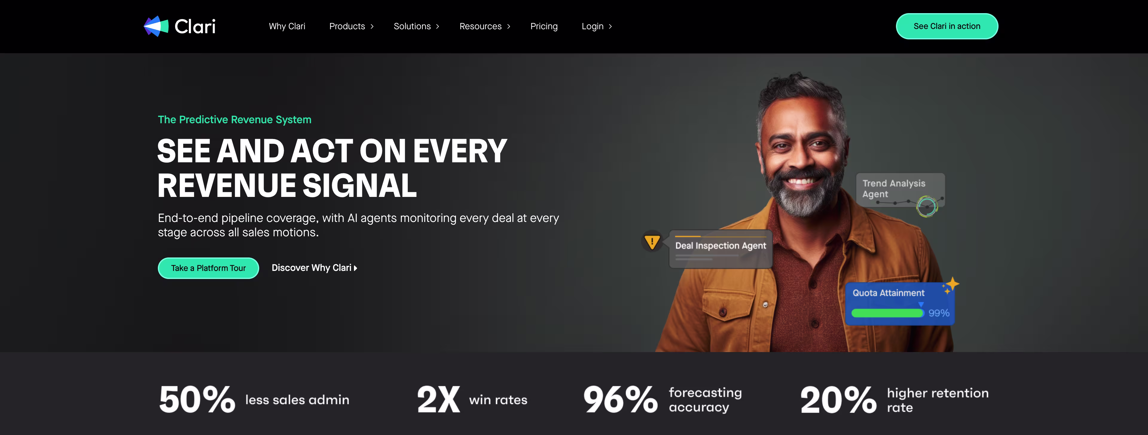 Clari revenue intelligence platform website hero image