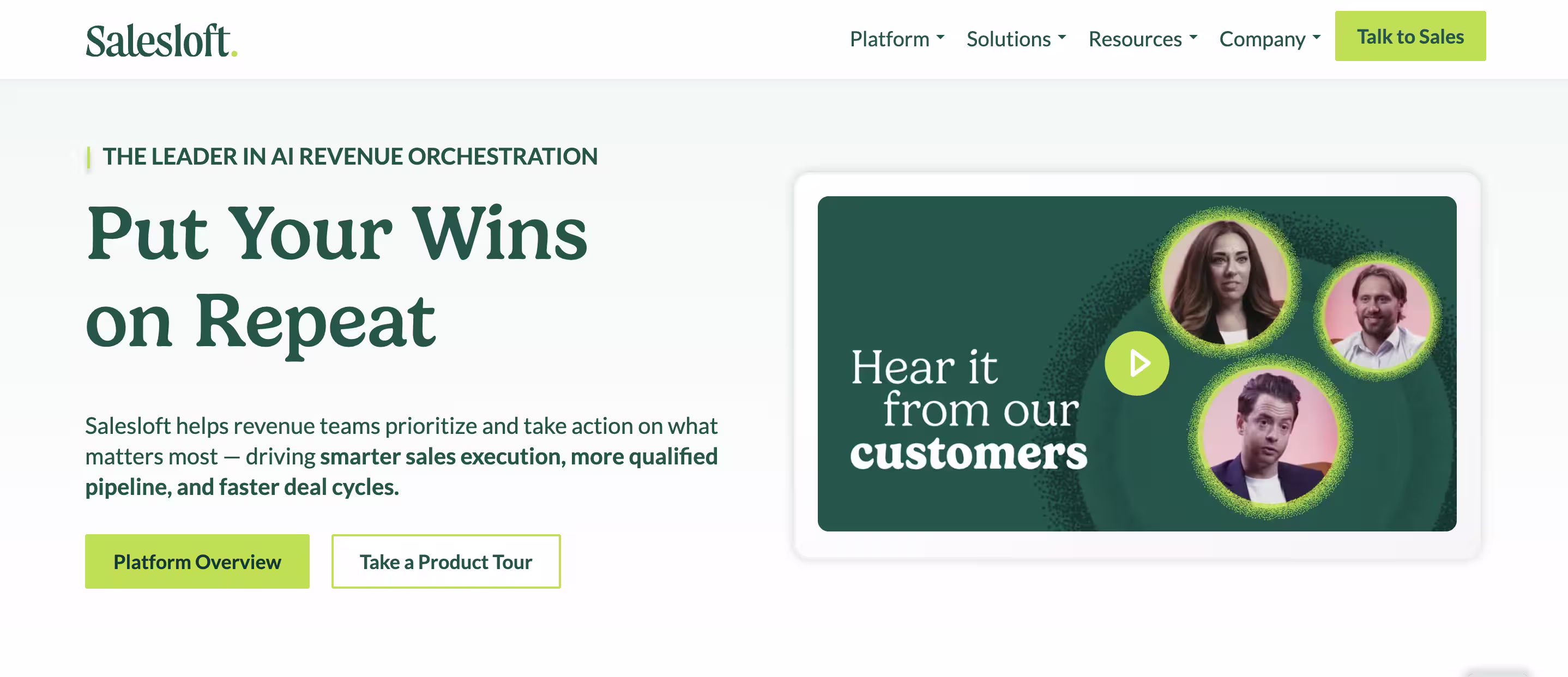 Salesloft revenue intelligence platform website hero image