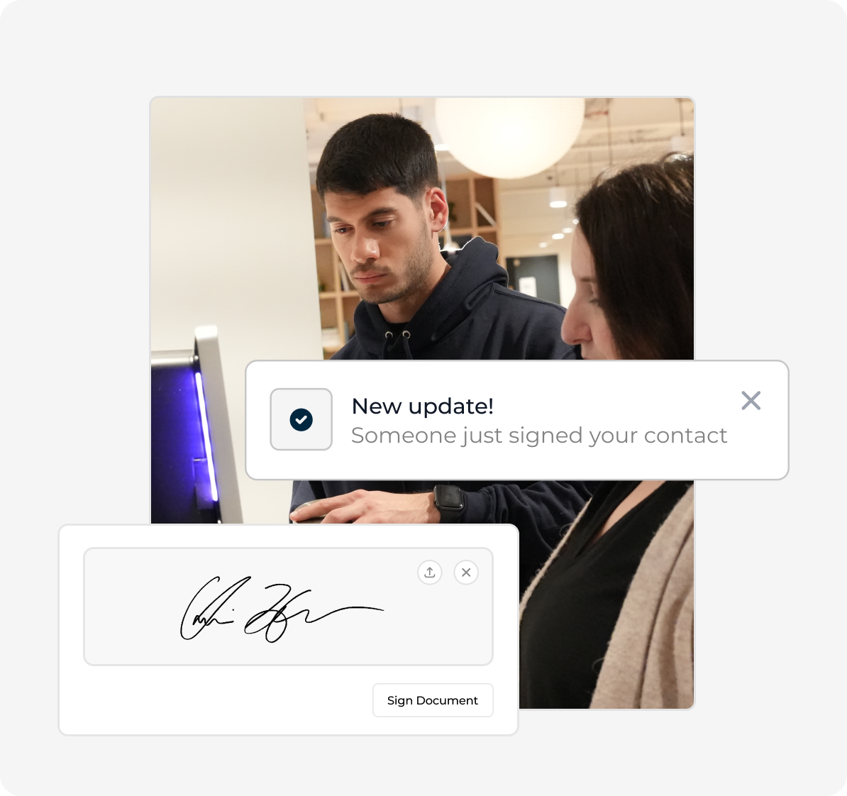 A person signing a contract on Legislate
