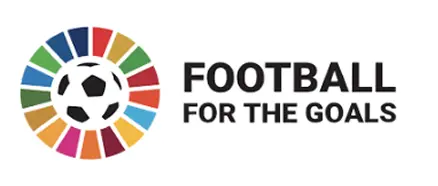 Logo featuring a black and white soccer ball encircled by colorful segments next to the text 'FOOTBALL FOR THE GOALS'.