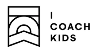 "I Coach Kids" text next to a geometric emblem with a semi-circle and chevron design.