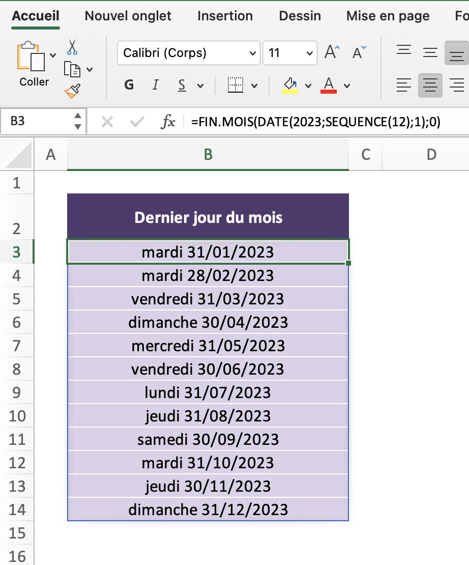 La liste des derniers jours de chaque mois de l'année 2023