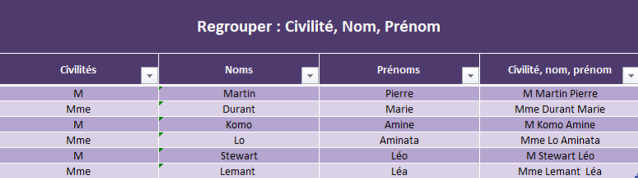 fonction excel joindre.texte pour combiner des textes