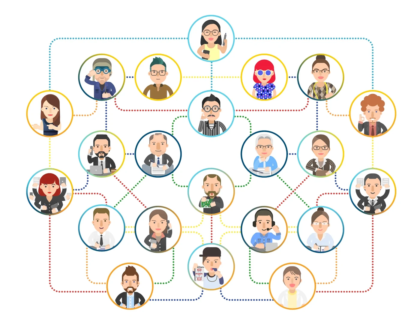 Illustration of many different talent types connected to one another in a network
